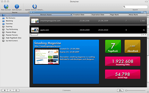 Screenshot Domainer Mac Software