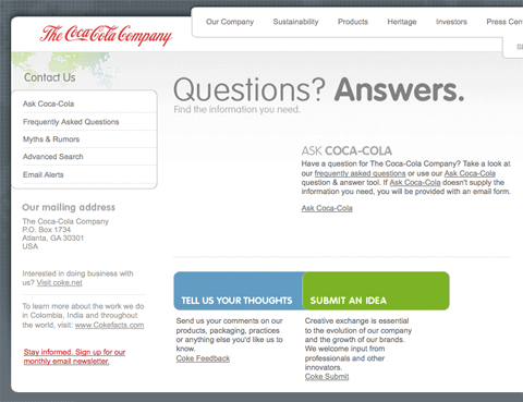 CocaCola contact page