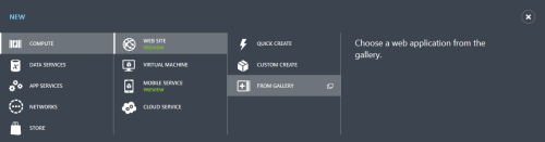 Creating an Azure Website from gallery