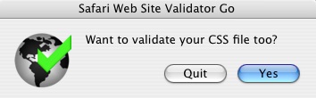Safari Validator screenshot on asking for CSS