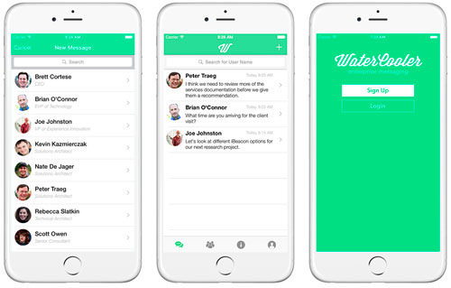 Screenshots of WaterCooler app