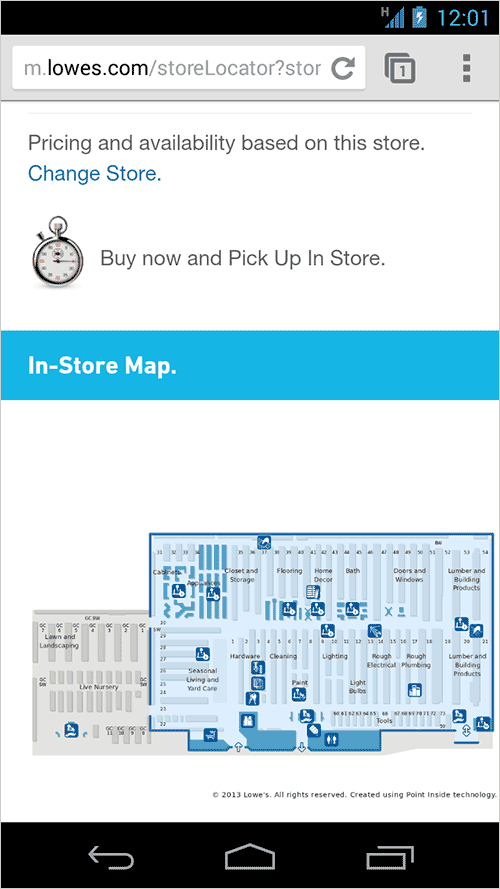 lowe's mobile location pages