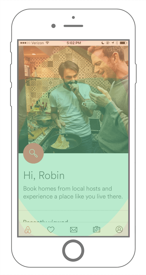 Airbnb mobile app fixed footer menu