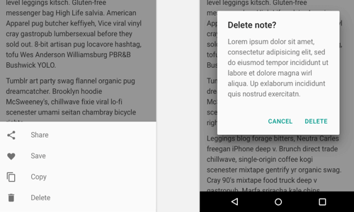 Dialogs can be used for stopping actions, but use them sparingly because they could be unnecessary roadblocks for repeated flows.