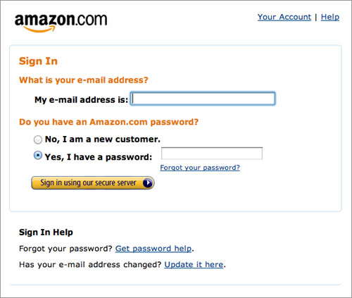 Amazon Sign in Form