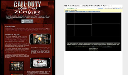 Call of Duty email with images on, and off