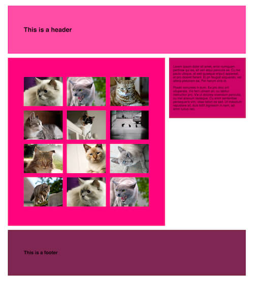 A gallery page layout populated with content