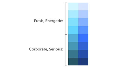 Lighter blues for an energetic feel, darker for a corporate feel.