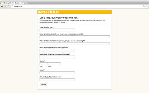 Did not build any functionality; just a form to collect information.