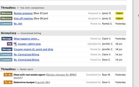 Basecamp Dashboard Screenshot