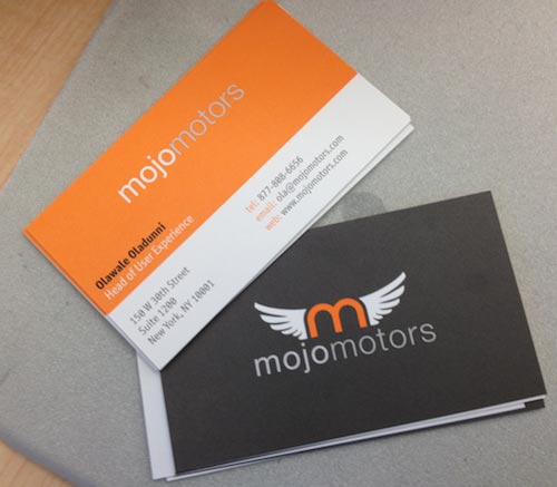 Redesigned Mojo Motors business cards