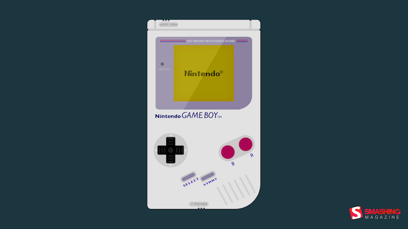 Illustration of a vintage handheld Game Boy.