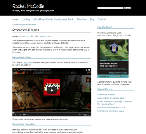 Responsive video as seen on the desktop (in the flow of the content, fitting nicely)