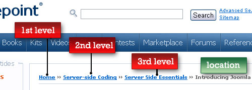 Example of location-based breadcrumb.