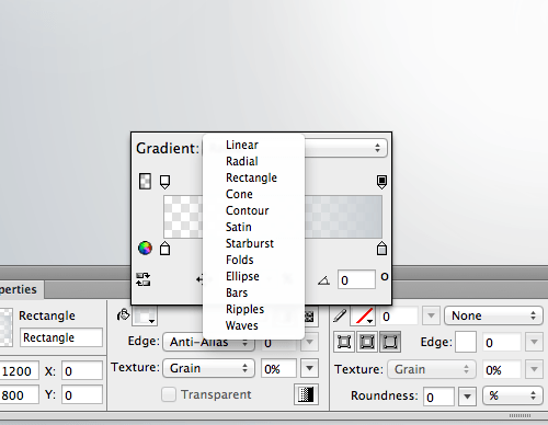 Gradient tool pop-up panel.