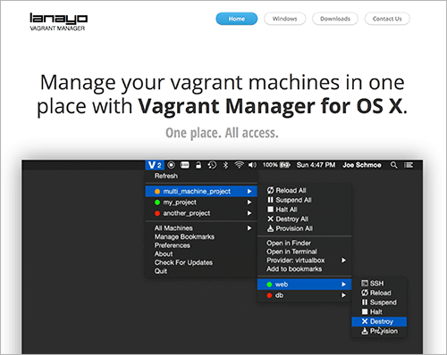 Screenshot of Vagrant Manager website.