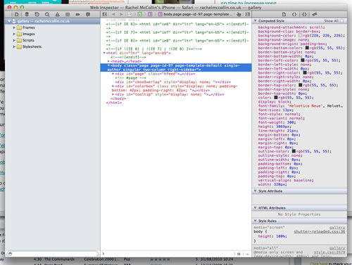 Web Inspector shows the code for the page you have open on your iOS device.