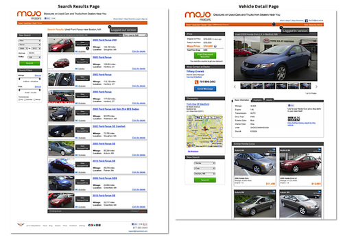 Mojo motors search and details page image