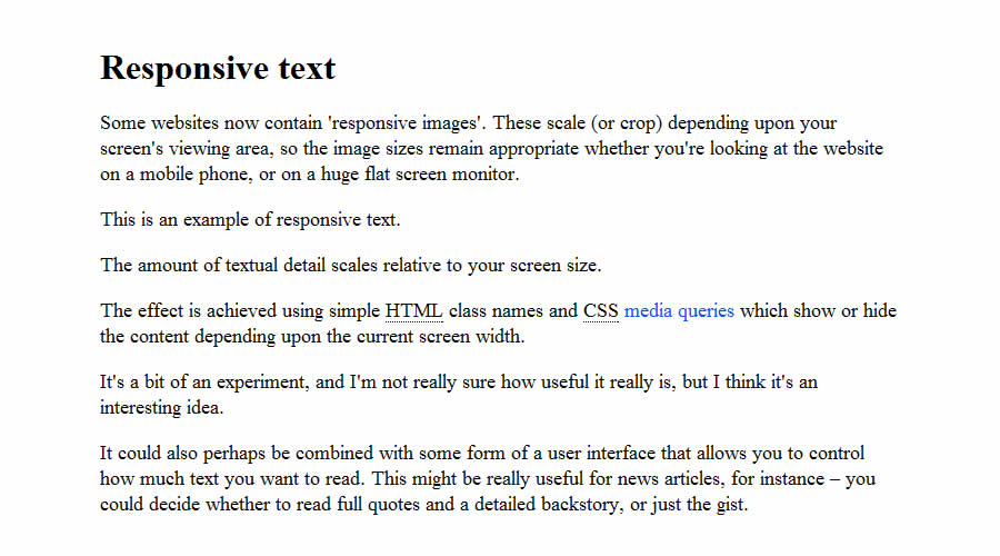 Responsive text demo on a large screen