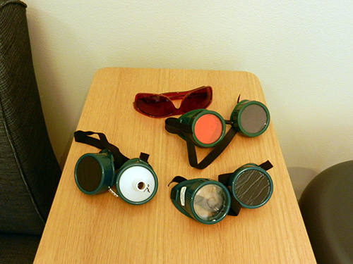 Some of the goggles used in the Accessibility Showcase