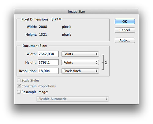 Adjusting the DPI in Photoshop.