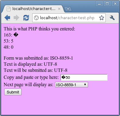 Example of inputting and output in different character sets