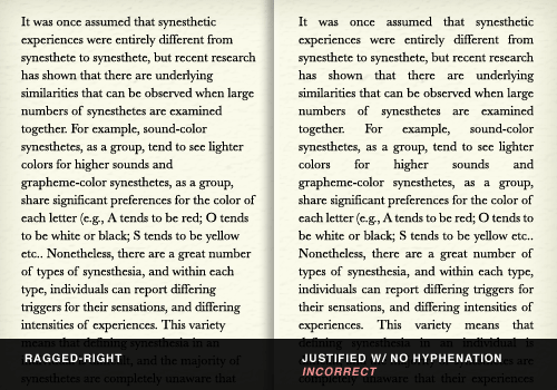 flush left vs. justified type