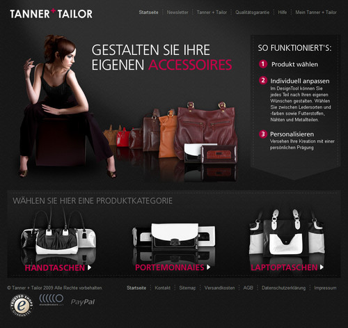German Web Design - tanner + tailor - eigene accessoires gestalten