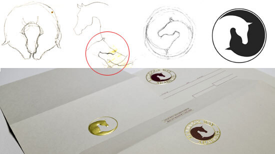 The original sketches for Maddoux-Wey Arabian Horse Farm show the process for the final design.