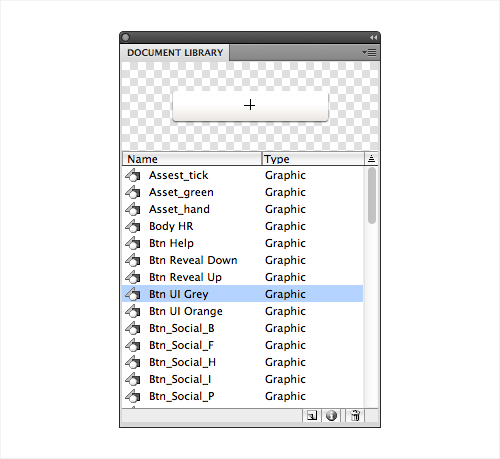 Fireworks Document Library panel.