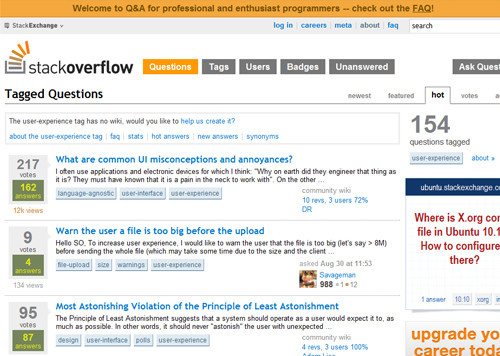 Stack Overflow (UX and Usability question threads)