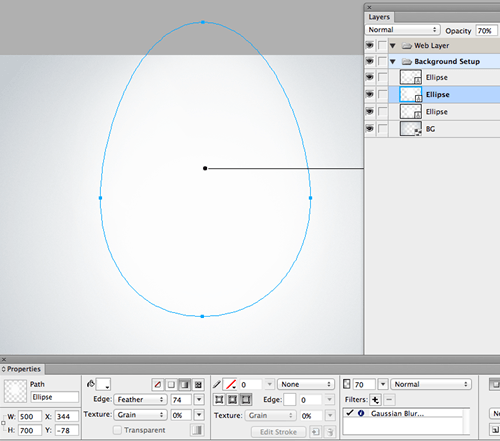 Ellipse vector shape added (then edited) to the center of the canvas.