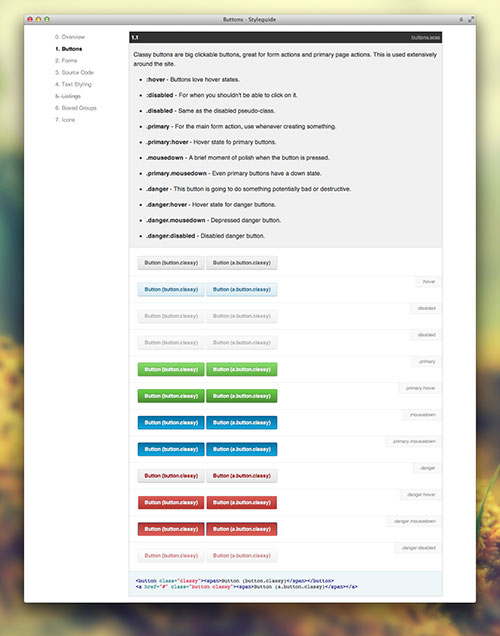 Single-page documentation generated by KSS.