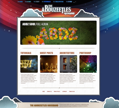 The Abduzeetles Rockband website design (Fireworks illustration)