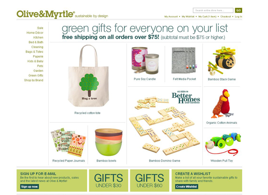 olive&myrtle website, online sore with beautiful sustainably developed goodies