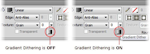 The Property Inspector Panel in Fireworks CS5 - Gradient Dither options