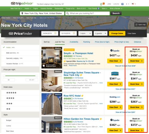 Screen 3: list of hotels based on search criteria