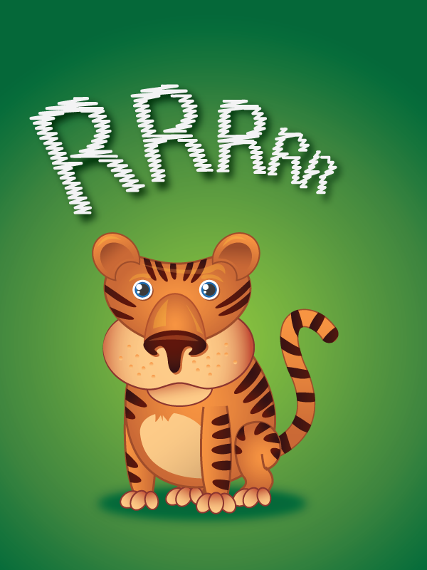 Tiger, text that says RRRRR on the background