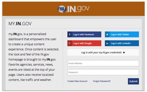Log-in page for my.IN.gov