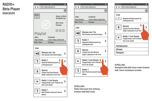 The wireframe for the Radio+ mobile website.