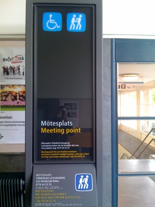 Wayfinding and Typographic Signs - falkoping-meeting-point-sign-on-a-train-station