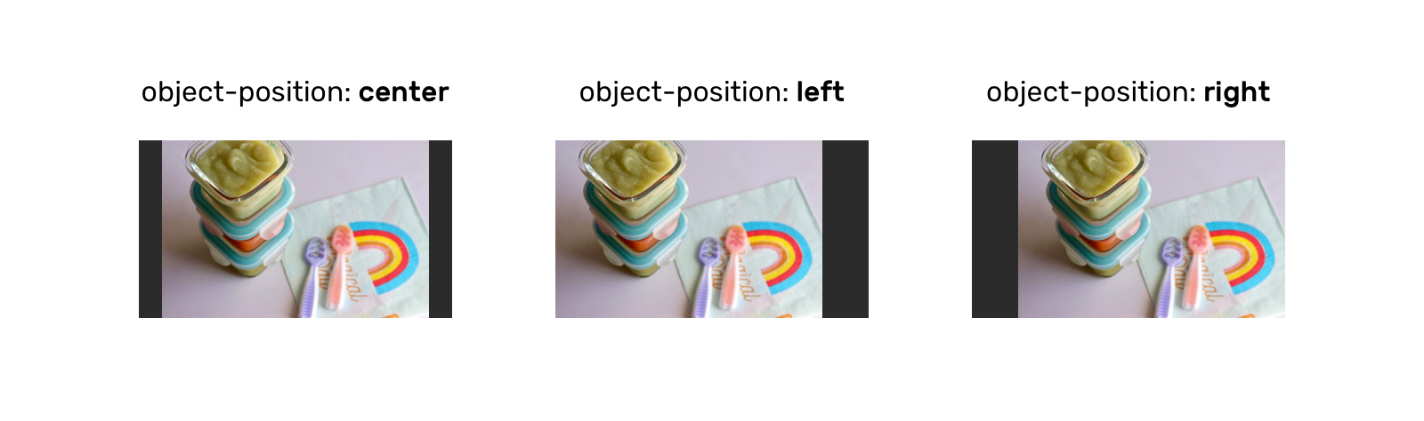 object-position center, left, right
