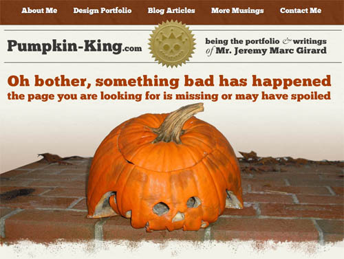 Pumpkin-KIng.com's humorous 404 page