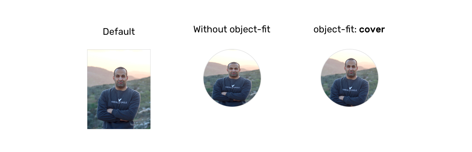 A user avatar without object-fit and with object-fit: cover