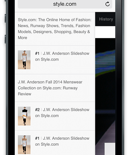 Style.com's history flyout