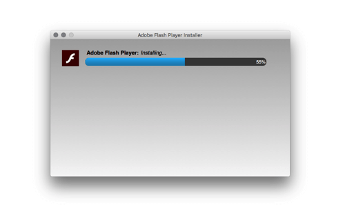 Screen showing the Adobe Flash player installing in progress