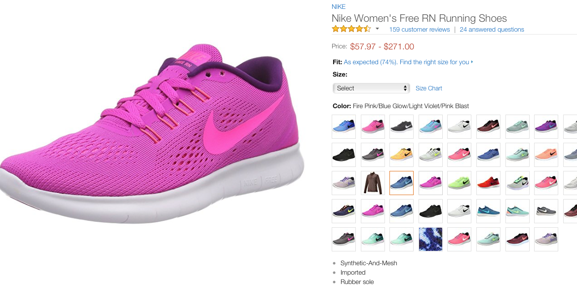A product page for a pink shoe.