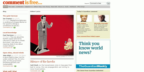 Screenshot of an article at the Guardian Online