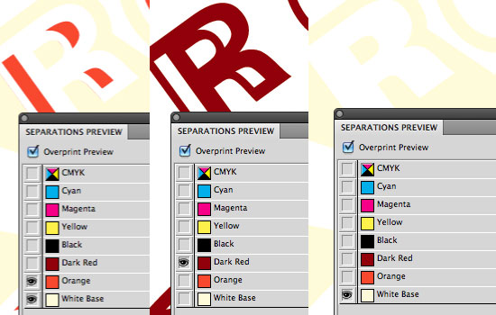 Separation of the three colors before Overprint is set