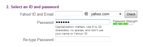 Yahoo! sign-up form